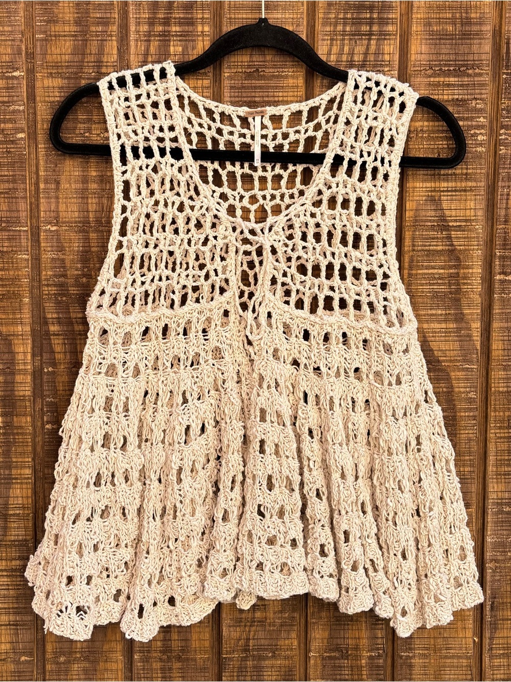 Free People Ivory Cream Bohemian Crochet Loose Knit Tank Top